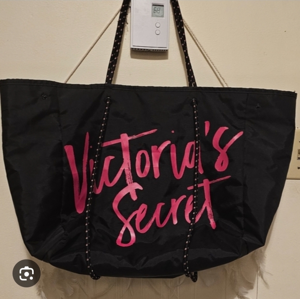 Victoria's Secret Black Tote with Pink Script Logo